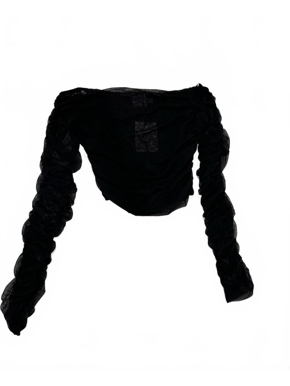 NWT Princess Polly Hartford Black Off the Shoulder Sheer Ruched Crop Top- Size 6 - Picture 2 of 9